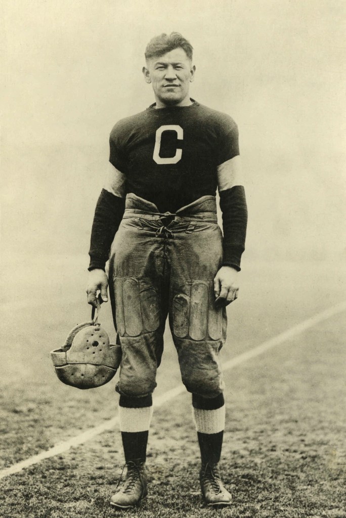 Jim Thorpe was playing for the Canton Bulldogs when this photo was taken, circa 1915-1920. Thorpe was a football, baseball and track star who won the decathlon and pentathlon in the 1912 Olympics. He died without a will in 1953 at age 64. Wikipedia photo