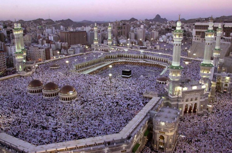 Thousands of Muslims gather around the Kabaa during evening prayer in the holy city of Mecca in this 2002 photo, the Associated Press