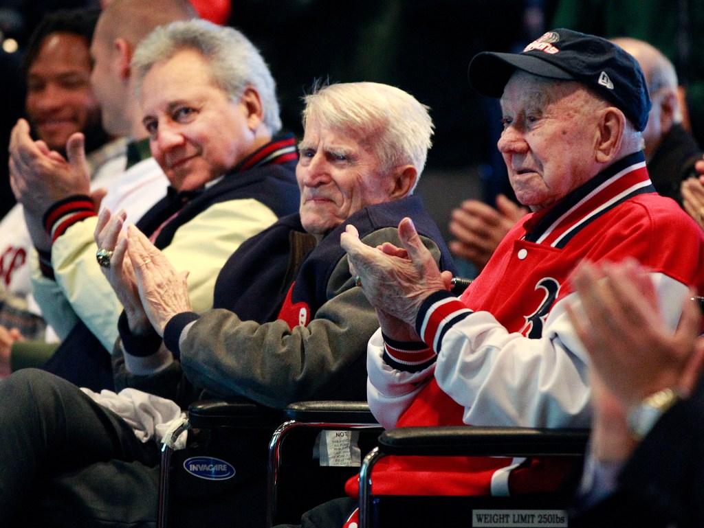 Boston Red Sox old timer players, from left, Rico Petrocelli, Johnny Pesky and Lou Lucier appear at a baseball news conference on Dec. 8, 2011. Associated Press file photo