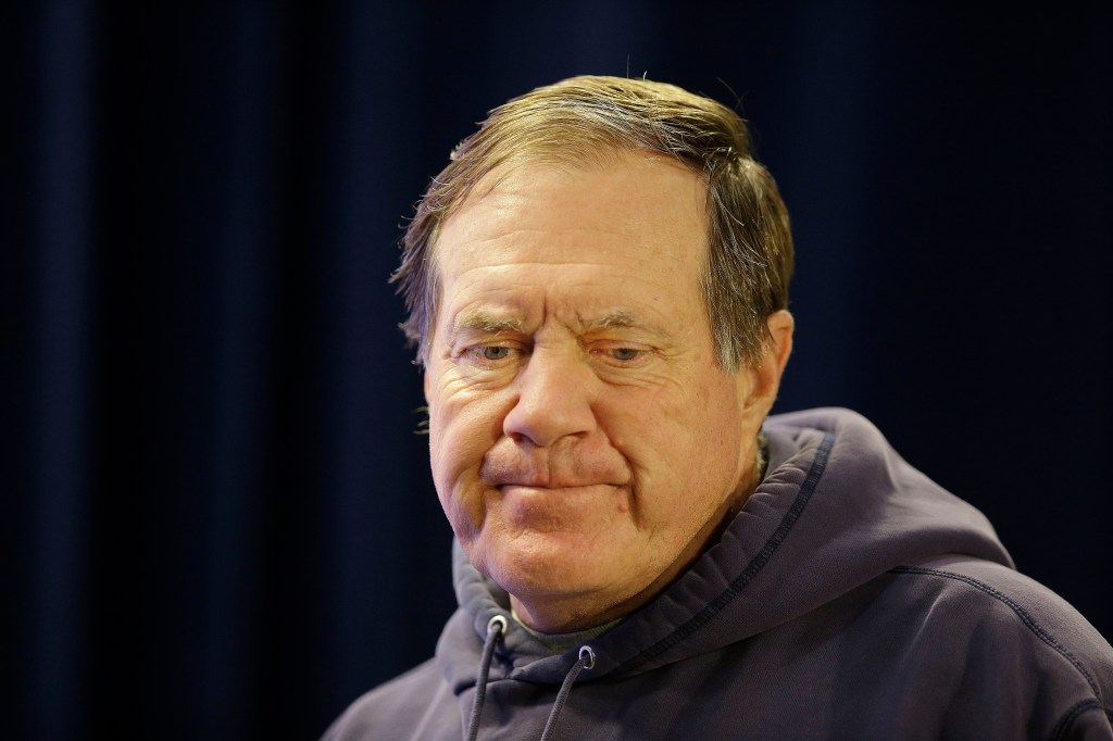New England Patriots head coach Bill Belichick take reporters' questions Wednesday during a news conference at the team's facility  in Foxborough, Mass. The Patriots, 2-2,  will face the 3-0 Cincinnati Bengals Sunday at home. The Associated Press