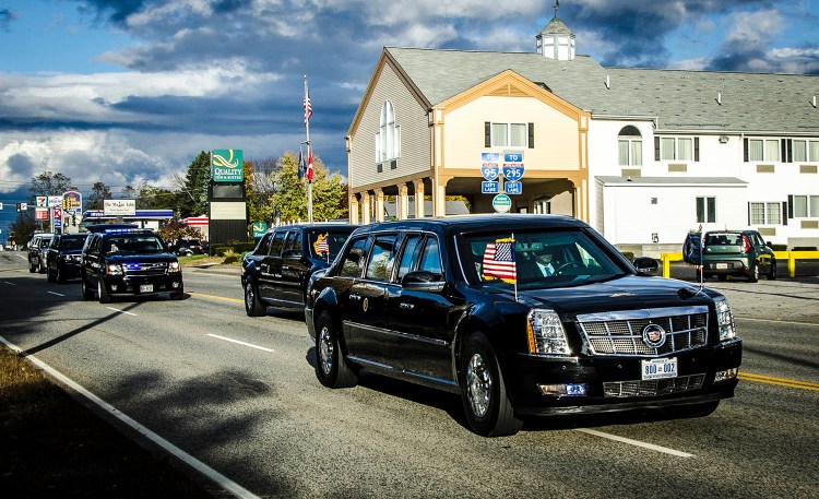 President Barack Obama's motorcade makes its way down Route 1 in South Portland on Thursday, when he came to town to campaign for U.S. Rep. Mike Michaud, who is running for governor.