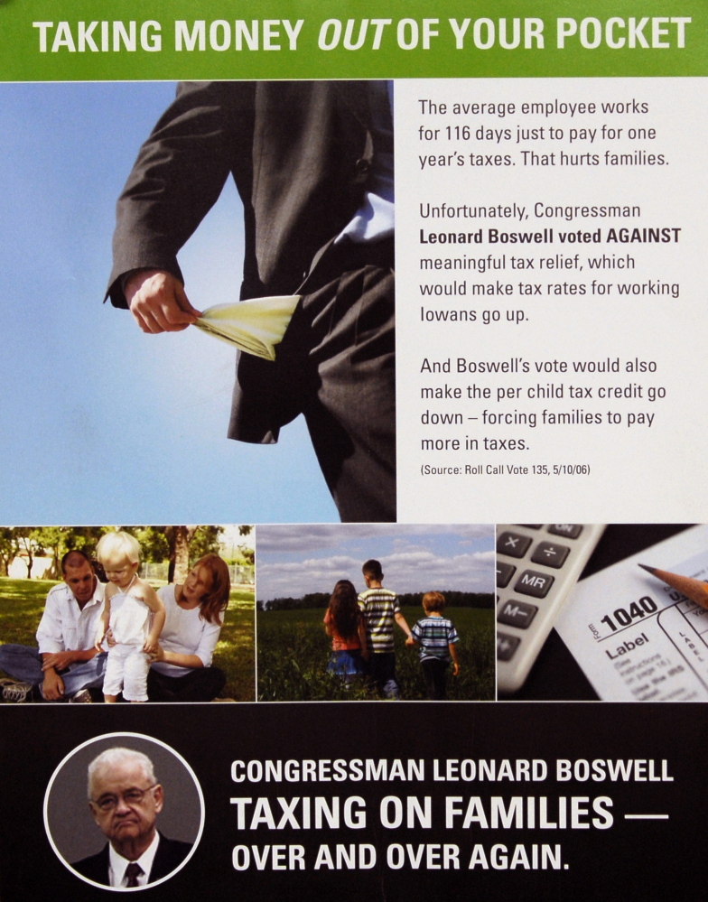 A political flier released and paid for by the Economic Freedom Fund, a conservative non-profit group, features a negative ad about Rep. Leonard Boswell, D-Iowa.