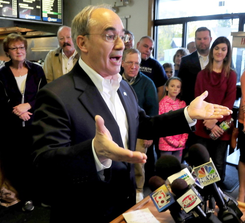 Bruce Poliquin outlines his plans as the newly elected representative of Maine’s 2nd Congressional District during a news conference in Oakland on Wednesday.