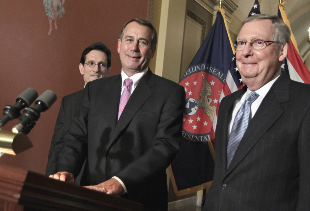 Strengthened by Tuesday’s results, House Majority Leader Eric Cantor, Speaker John Boehner and soon to be Senate Majority Leader Mitch McConnell present a united front.