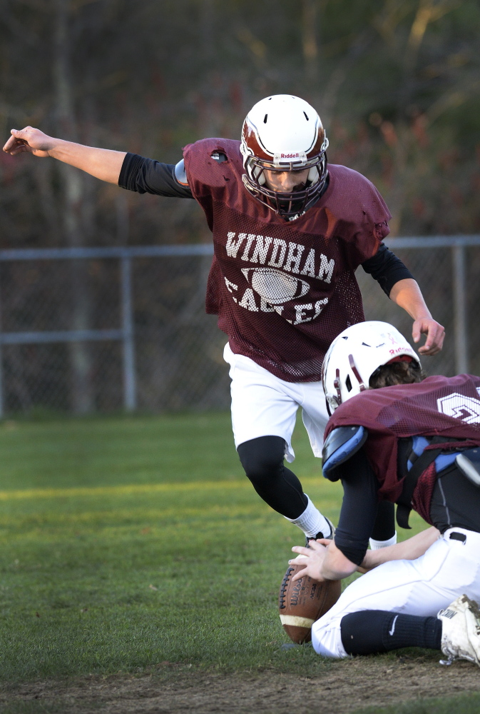 Josh Dugas of Windham decided in the eighth grade that he would try place-kicking, and as a senior is 7 of 7 on field-goal attempts.