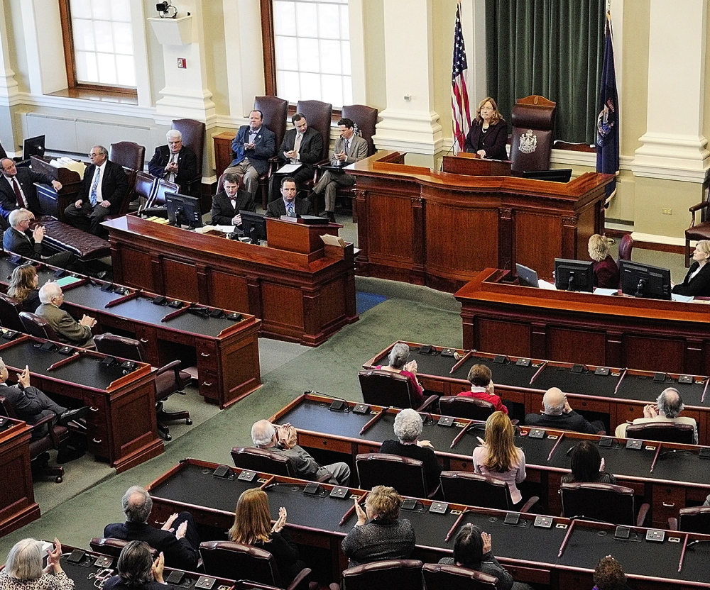 Leigh Ingalls Saufley, chief justice of the Maine Supreme Judicial Court, gives her annual State of the Judiciary address to a joint convention of the Maine Legislature on Feb. 25 at the State House in Augusta.