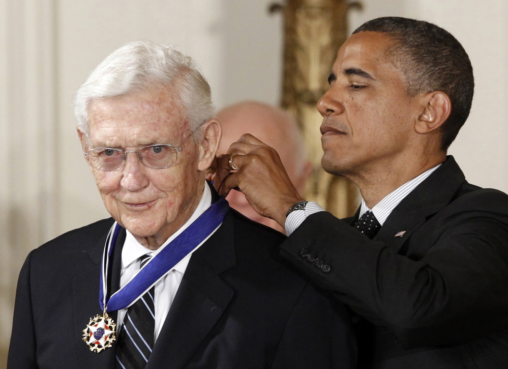 President Obama awards the Medal of Freedom to John Doar, who handled civil rights cases in the 1960s, during a ceremony in the East Room of the White House in 2012.