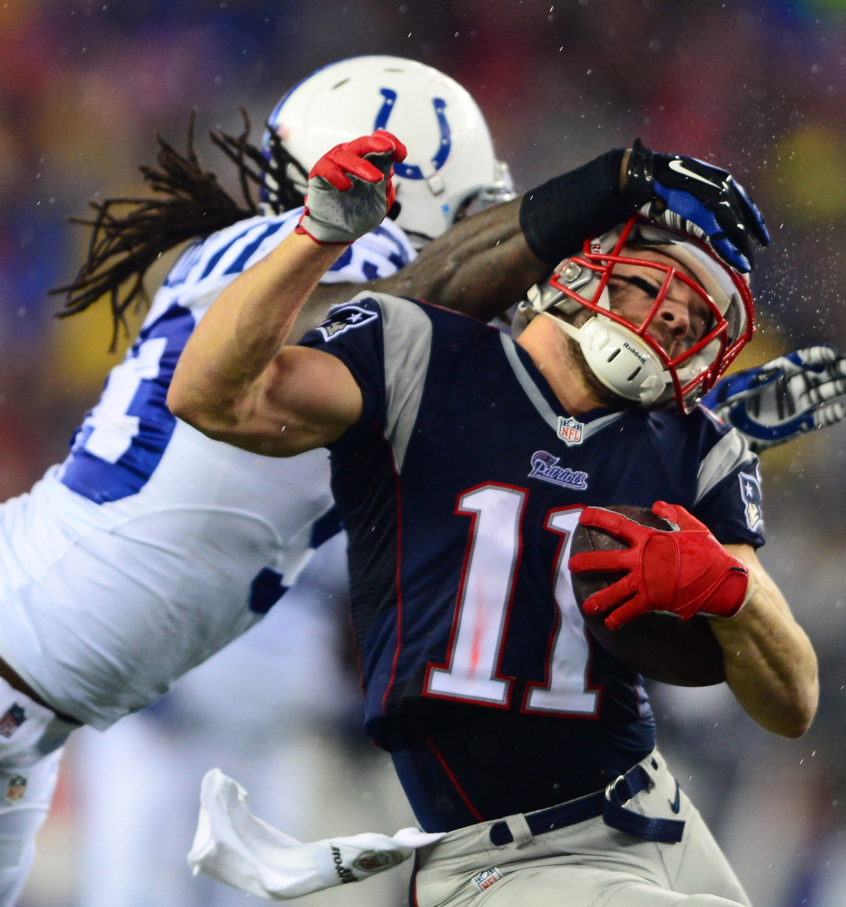 Colts linebacker Erik Walden put a hit on the Patriots’ Julian Edelman during their divisional playoff game in January, but New England delivered the blow on the scoreboard: 43-22. Indy will need a better defensive effort in Sunday’s rematch.
