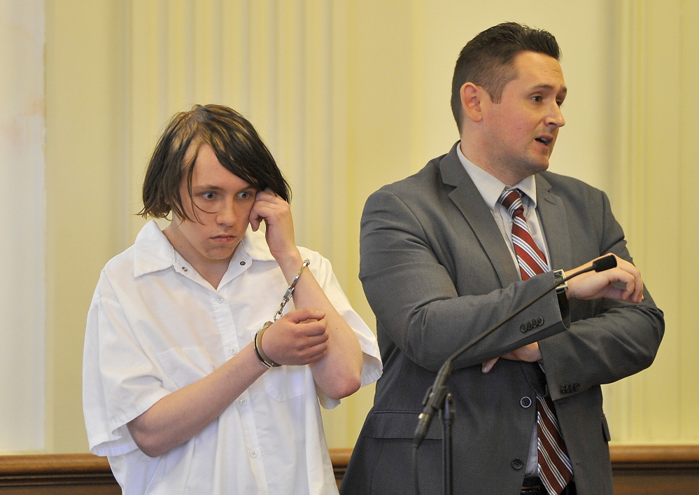 Dylan Collins, accused of setting a fire in a Biddeford apartment building on Sept. 18 that killed two young men, faces two counts of murder and one count of arson.