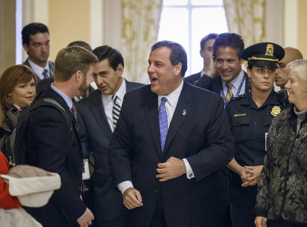 New Jersey Gov. Chris Christie leaves the Capitol on Monday after meeting with newly elected Republican members of the House at an orientation lunch.
