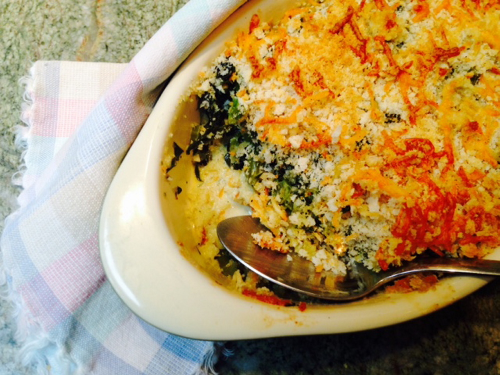 Garlicky Greens Gratin brings kale, or other leafy greens, to the table.