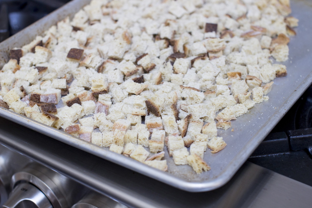 Toasted bread cubes are used in the recipe for back-to-basics stuffing.