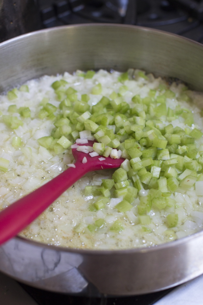 Sauteed celery and onions are among the simple ingredients that go into back-to-basics stuffing.