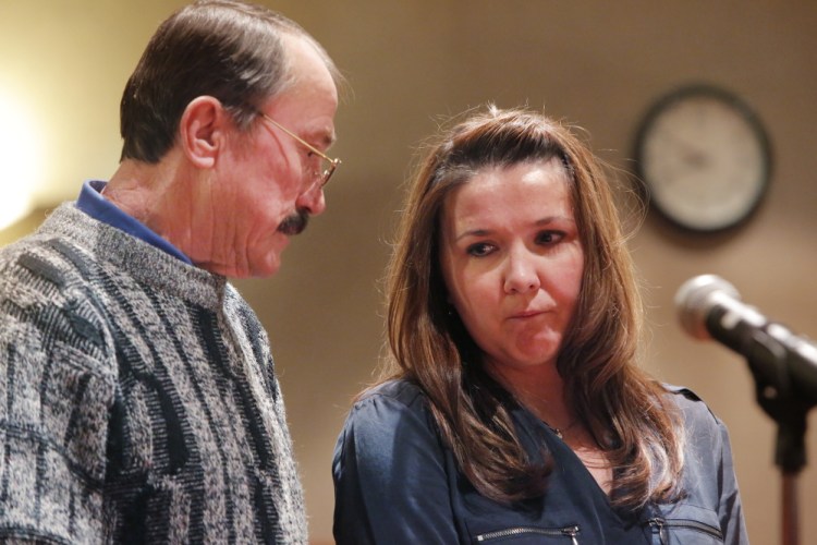 Rita Hillard, right, listens while translating for Vladimir Fisenko during the sentencing hearing for Anthony Pratt, Jr. Fisenko is the father of and Hillard a cousin to Margarita Fisenko Scott, who was killed by Pratt in 2012.