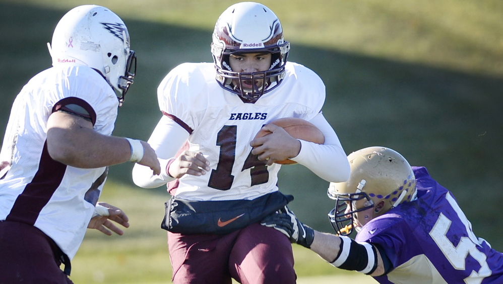 Windham quarterback Desmond Leslie is in his first year as a starter for the Eagles, who will play Thornton Academy for the Class A state title.