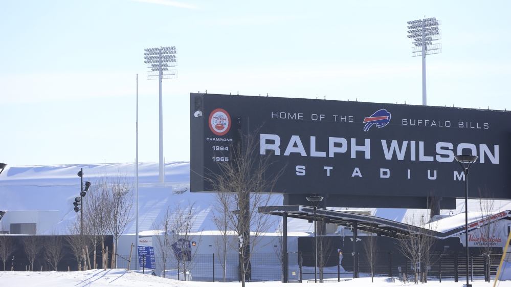 Snow covers the area around Ralph Wilson Stadium, home of the Buffalo Bills, on Wednesday. A lake-effect storm that buried the Buffalo area under 6 feet of snow has prompted the NFL to move the Bills’ home game against the New York Jets to Detroit on Monday.