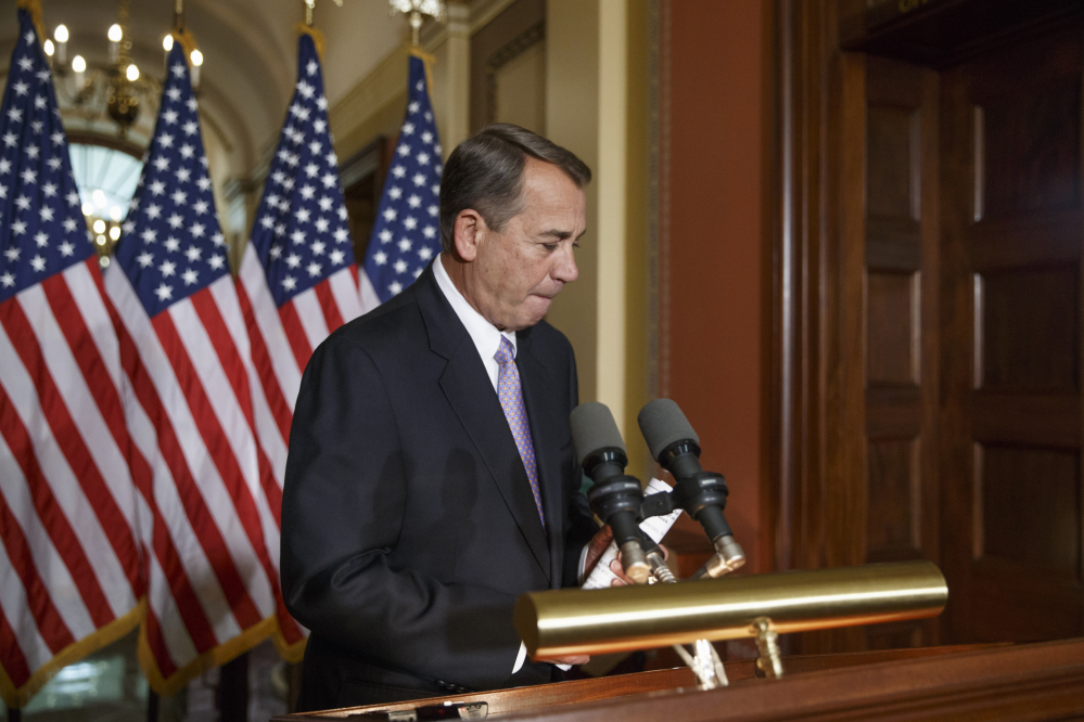 House Speaker John Boehner finishes his response Friday to President Obama’s executive actions to spare millions of illegal immigrants from being deported. Boehner said at the news conference, “We’re working with our members, looking at the options that are available to us, but I will say to you: The House will, in fact, act.”
