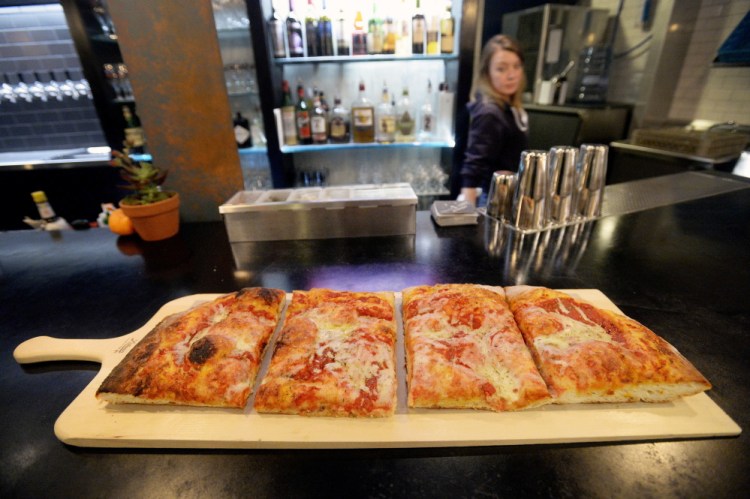 A half slab just out of the oven at Slab in Portland. Slab was one of the restaurants in Portland singled out by Esquire magazine for making top-notch pizza.