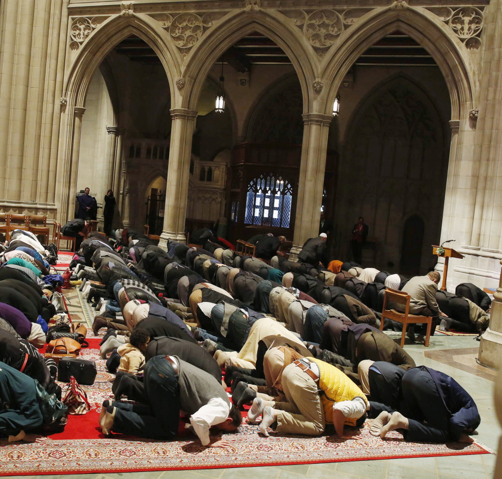 Five Muslim groups hold the first celebration of Muslim Friday Prayers, Jumaa, in the The Washington National Cathedral. The writers urge Mainers to choose acceptance over fear.
