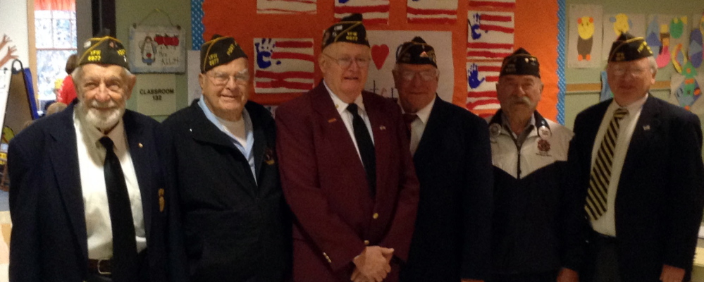 Veterans from VFW Post No. 6977 of York attended an assembly honoring veterans at Wells Elementary School on Nov. 7.  From left are Edward Benoit, John Primerano, Melvyn Bates, Larry Wicker, Charles Andrews and Raymond Farnham.