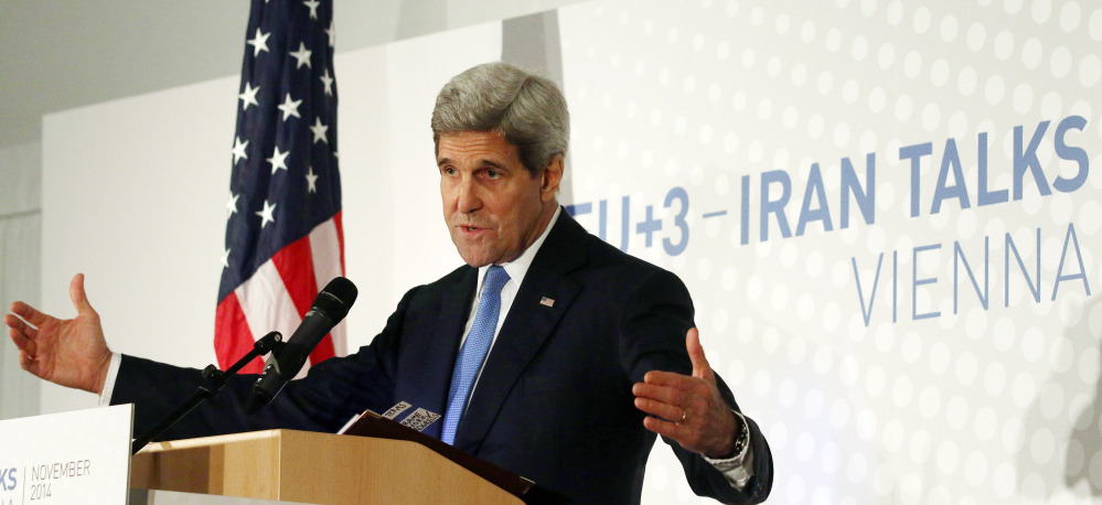 Secretary of State John Kerry addresses the media Monday after nuclear talks with Iran in Vienna, Austria. Negotiators gave up on last-minute efforts to get a nuclear deal by the Monday deadline and extended their talks for another seven months.