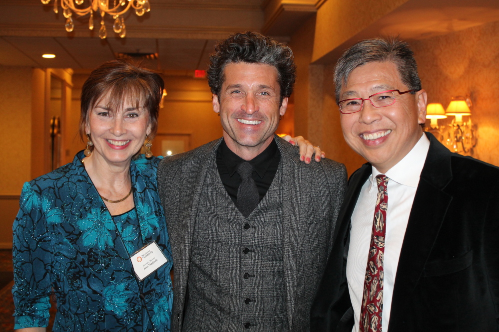 Jean Maginnis, executive director of the Maine Center for Creativity, with honorees Patrick Dempsey and Dr. Edison Liu, representing The Jackson Laboratory, at the Maine Creative Industries Award Gala.