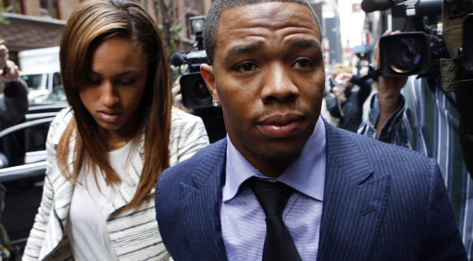 Ray Rice arrives with his wife, Janay Palmer, for an appeal hearing of his indefinite suspension from the NFL in New York on Nov. 5.
The Associated Press