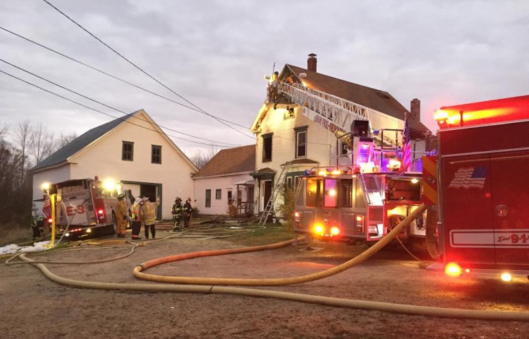 Firefighters from New Gloucester, Gray, Raymond, Poland, Pownal and North Yarmouth were on the scene at 12 Abby Lane Tuesday morning. New Gloucester Fire & Rescue photo