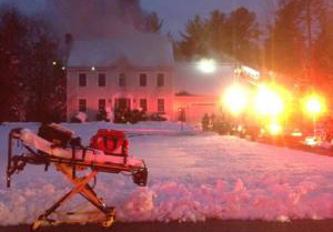A house burns on  Woodfield Drive in Scarborough on Thursday.
Courtesy Scarborough Fire Department