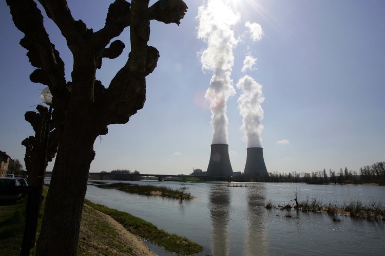 France gets more than two-thirds of its electricity from nuclear power — the highest proportion in the world. This is Belleville-sur-Loire's nuclear plant on the Loire River in central France. The Associated Press