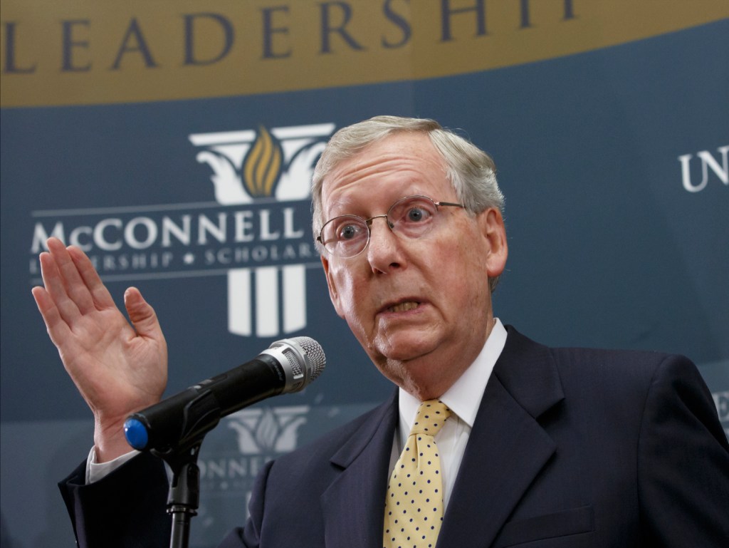 Senate Republican leader Mitch McConnell of Kentucky holds a news conference on the day after his party gained enough seats to control the Senate in next year's Congress and make McConnell majority leader, in Louisville, Ky., on Wednesday.