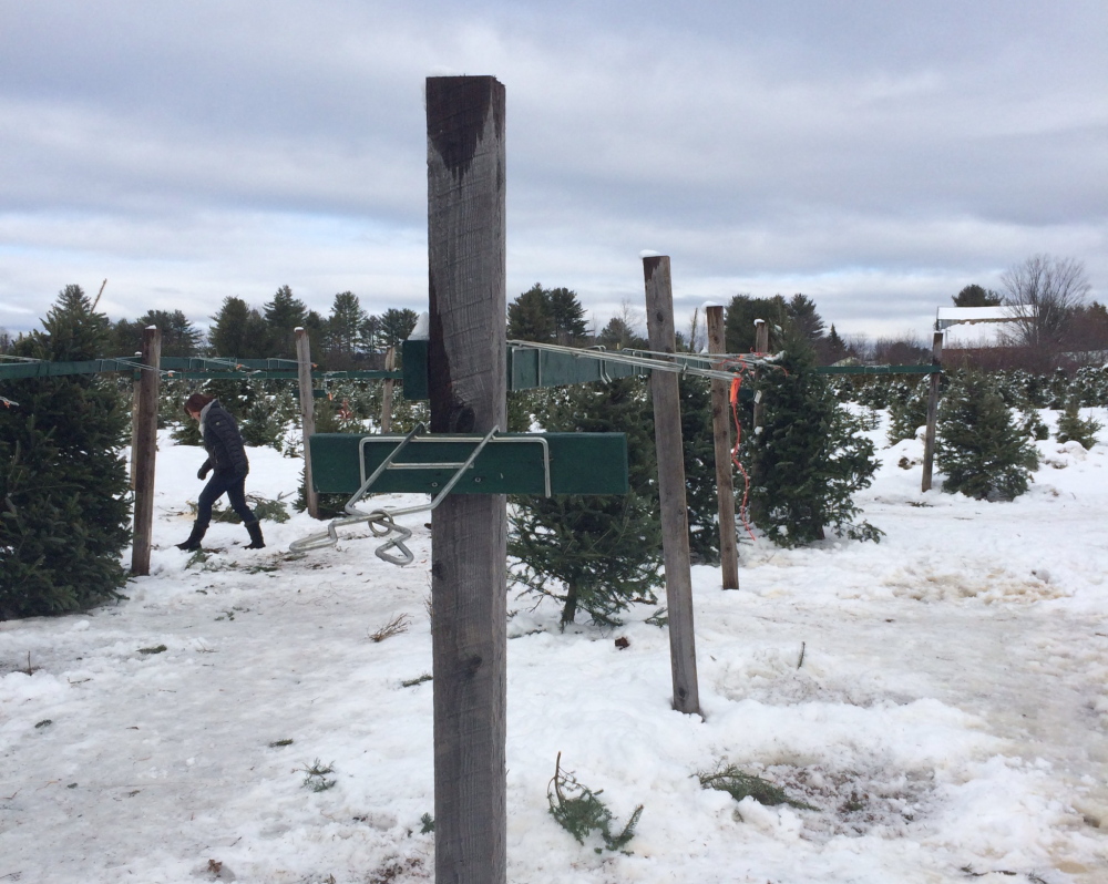 Some of the tree stands at Trees to Please in Norridgewock were empty Sunday morning. Owner Todd Murphy reported to police that about 13 trees were stolen. Staff photo by Rachel Ohm