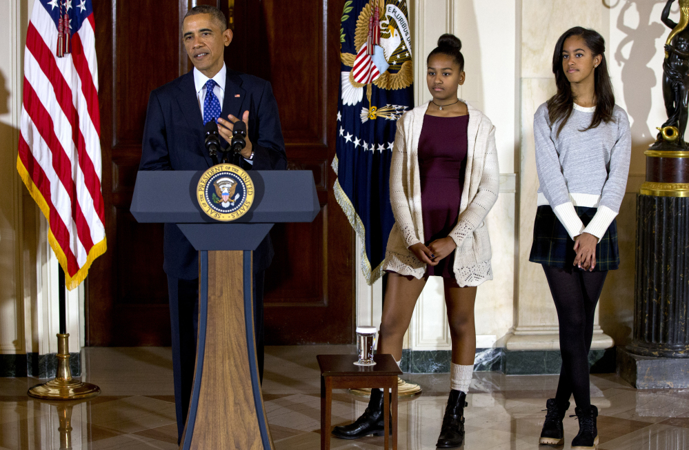 A Republican congressional staffer resigned Monday after criticizing Malia Obama, right, and Sasha Obama for their appearance at last week’s turkey-pardoning ceremony.