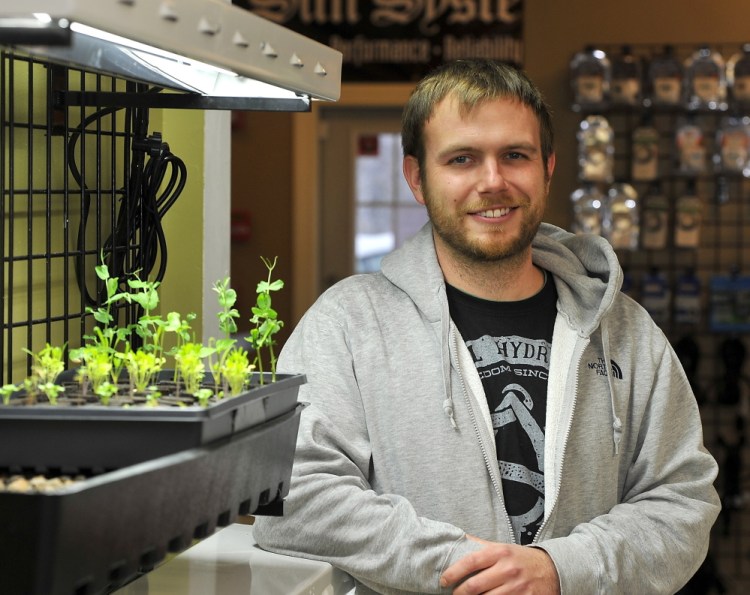 Sean Hegarty, co-owner of High Wire Hydroponics in Raymond, says he achieved “substantial savings” by using a salvaged bathtub instead of a pricier pond for a display.