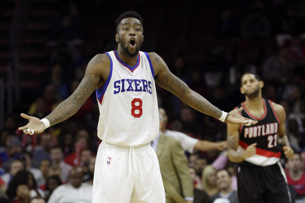 The Philadelphia 76ers’ Tony Wroten reacts to a call during a game against the Portland Trail Blazers last week in Philadelphia. The winless 76ers are the worst team in the NBA and on a long losing streak for the second straight season.