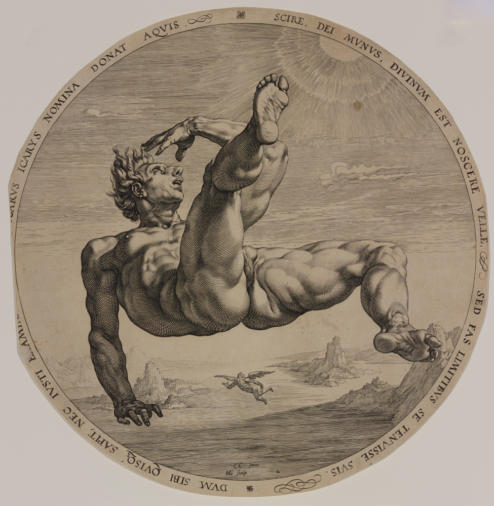 “Icarus,” from “The Four Disgracers,” 1588, engraving. Bowdoin College Museum of Art, Brunswick, Maine