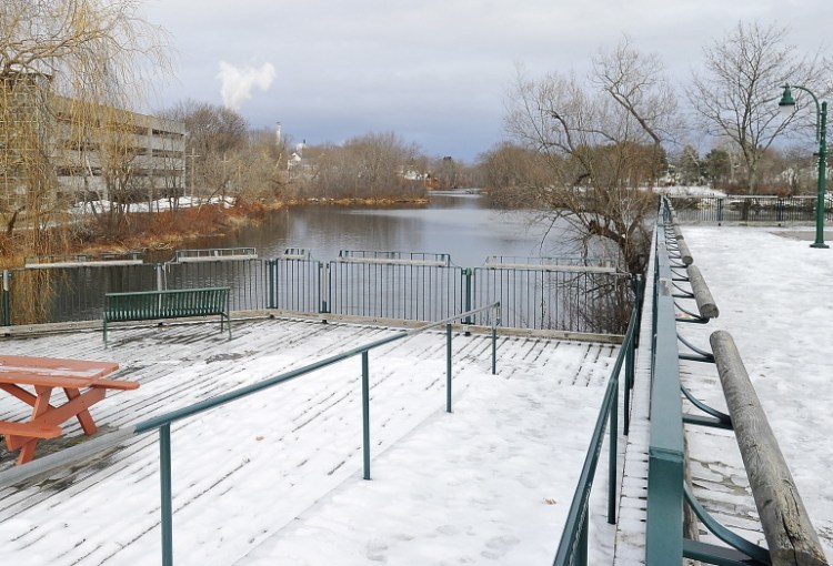 This body of water, part of the Presumpscot River, is being considered by Westbrook planners for development as a recreational area. It lies next to the Riverwalk and Bridge Street. Removing a hydroelectric dam would open up falls in the river to boaters and fish.