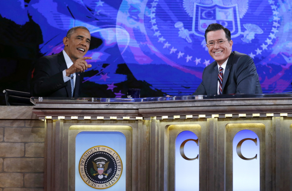 Stephen Colbert hosted President Obama on the Dec. 8 “Colbert Report.” Colbert is bound for CBS and “The Late Show” seat that David Letterman will vacate next year.