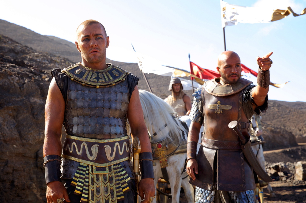 Joel Edgerton, left, and Dar Salim are shown in a scene from “Exodus: Gods and Kings,” from Twentieth Century Fox.