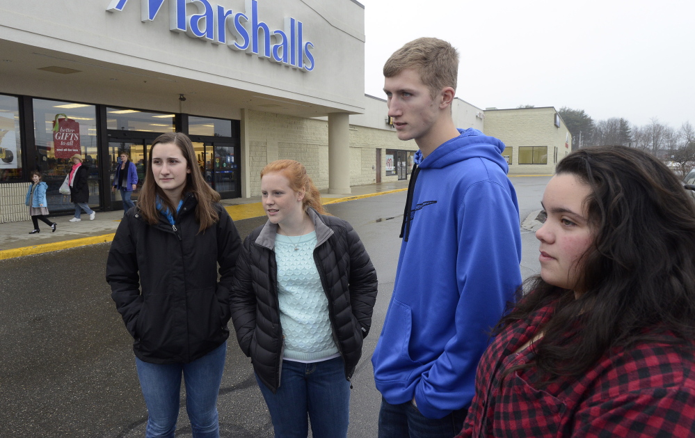 Windham High seniors Katelyn Dudley, Emily Algeo, Jackson Giampino and Avianna Macie give their views Tuesday on the school closure. Giampino, a basketball player who was supposed to play in a home game Tuesday, said he wasn’t disappointed that it was postponed. “Safety first,” he said.