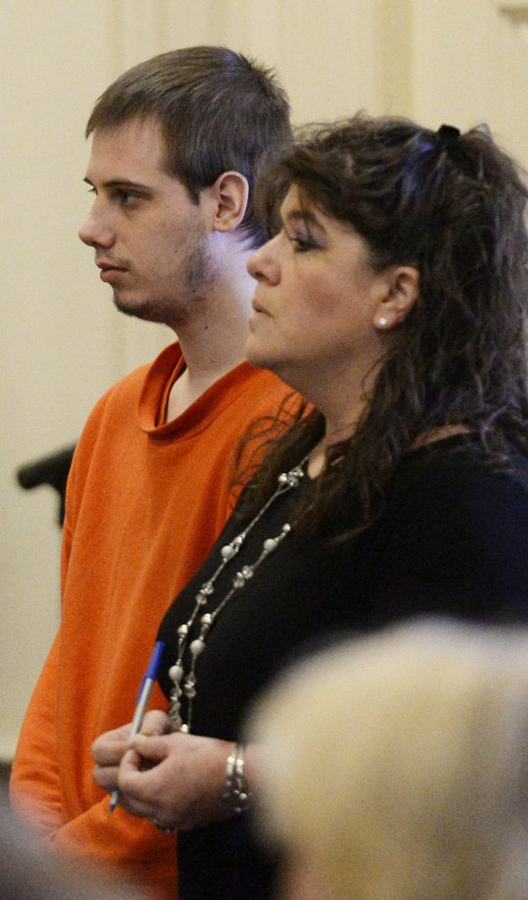 Gordon Collins-Faunce appears in York County Superior Court in 2013 with his attorney Amy Fairfield in Alfred, Maine. Collins-Faunce was convicted of killing his 10-week-old son, Ethan Henderson, on May 8, 2012.