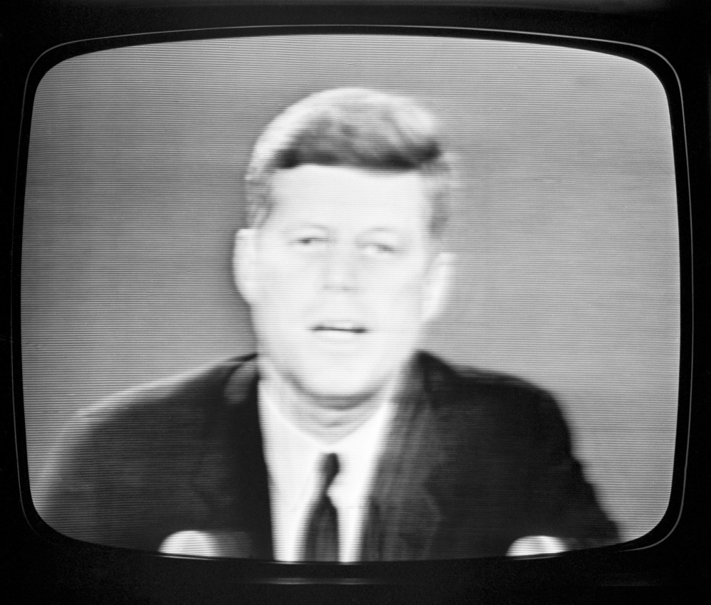 President John F. Kennedy appears on television on Oct. 22, 1962, to announce a naval blockade.