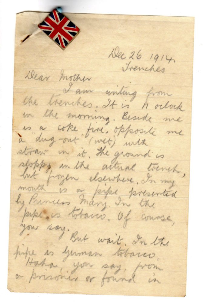 The letter from World War I soldier Private Henry Williamson to his mother dated Dec. 26, 1914, from the Henry Williamson Society.
