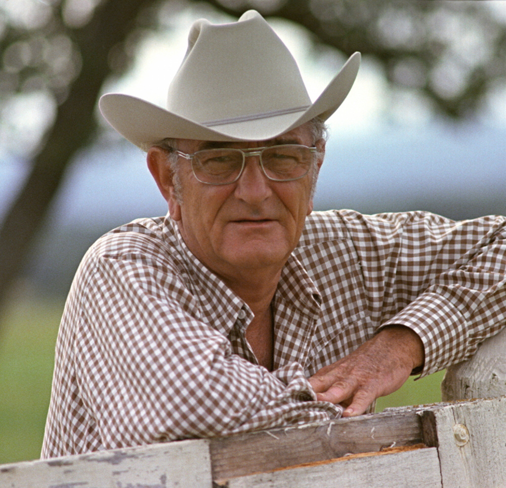 Former President Lyndon B. Johnson poses in 1972 at his ranch near Stonewall, Texas.