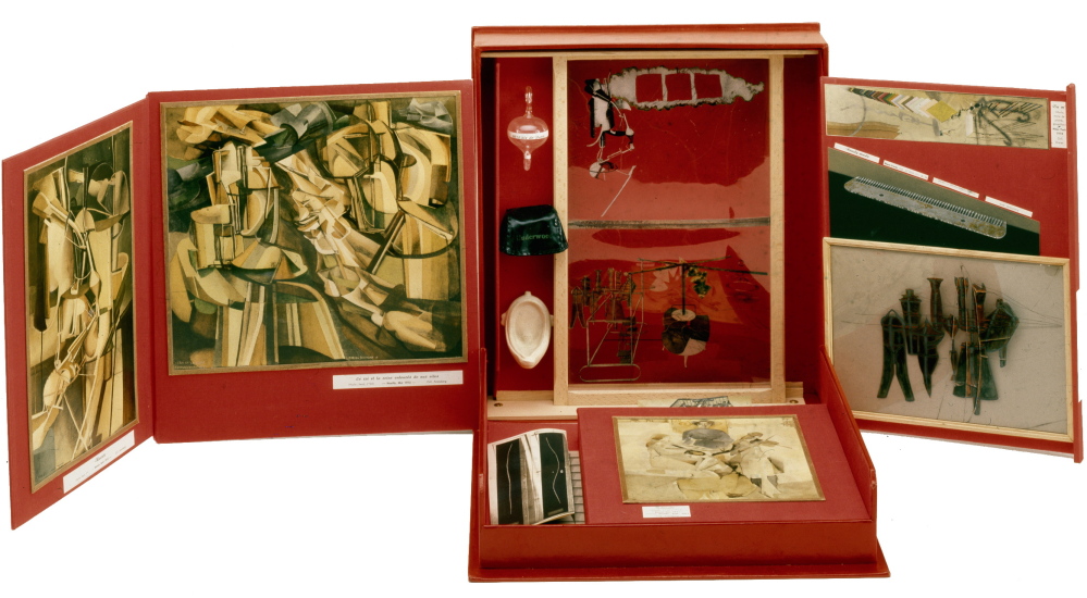 “Boîte en-Valise,” 1961, box by Marcel Duchamp containing miniature reproductions of his work.