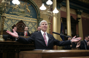 Michigan Gov. Rick Snyder, a former computer company executive, has the trickiest credentials to tout in a Republican presidential primary. 2014 Associated Press file photo