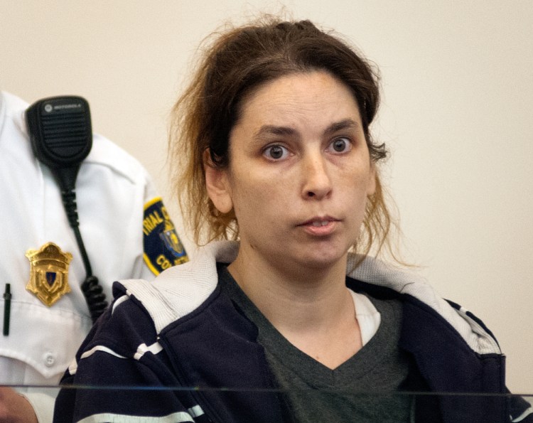 Erika Murray of Blackstone, Mass., is arraigned on two counts of murder and other charges in Worcester Superior Court in Worcester, Mass. on Monday.