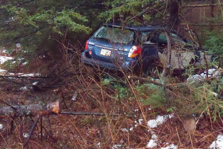 Christopher Doran of Portland was injured Thursday when his car crashed into trees on exit 28 of I-295. Maine Department of Public Safety photo