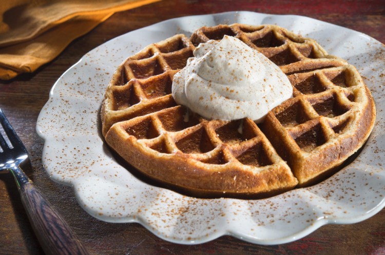 This recipe for Eggnog Waffles with Cinnamon Whipped Cream only requires one tablespoon of bourbon, which means you can add a kick to your waffles without draining the whole bottle.