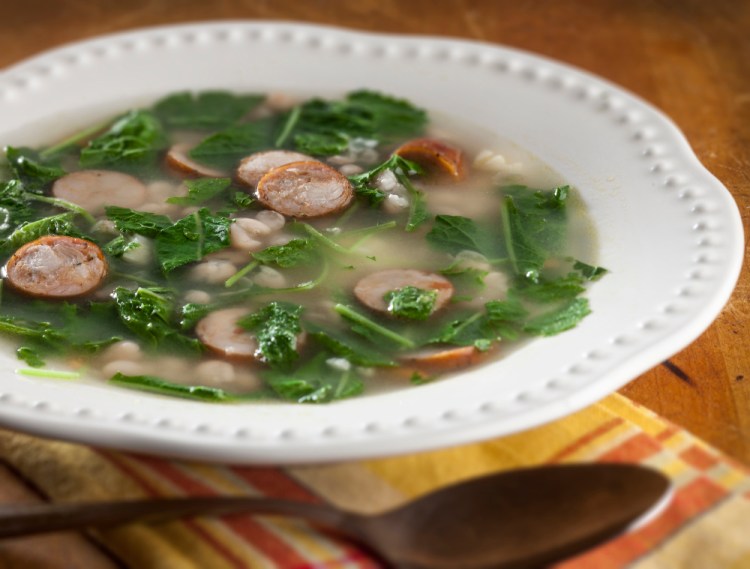 White beans and baby kale come together in a simple and quick soup.